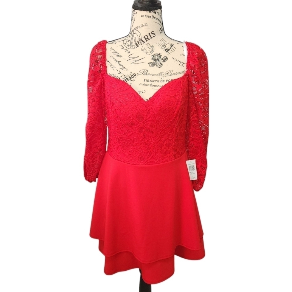B. Darlin NWT Fit & Flare Lace Dress Size 15/16 Juniors Red - Picture 2 of 11